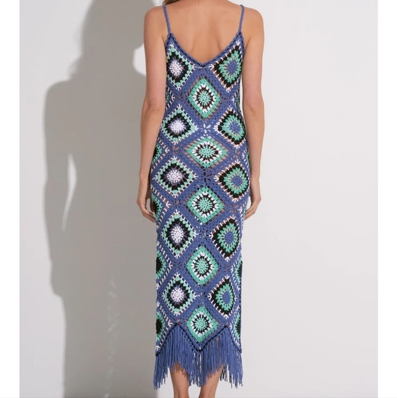 New Elan Aleki Diamond Crochet Blue Multicolor Maxi Dress/Swim Cover-Up Large - Picture 6 of 13